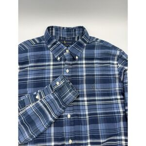 Ralph Lauren Mens Large Blue Checkered Long Sleeve Button Down Shirt Oxford